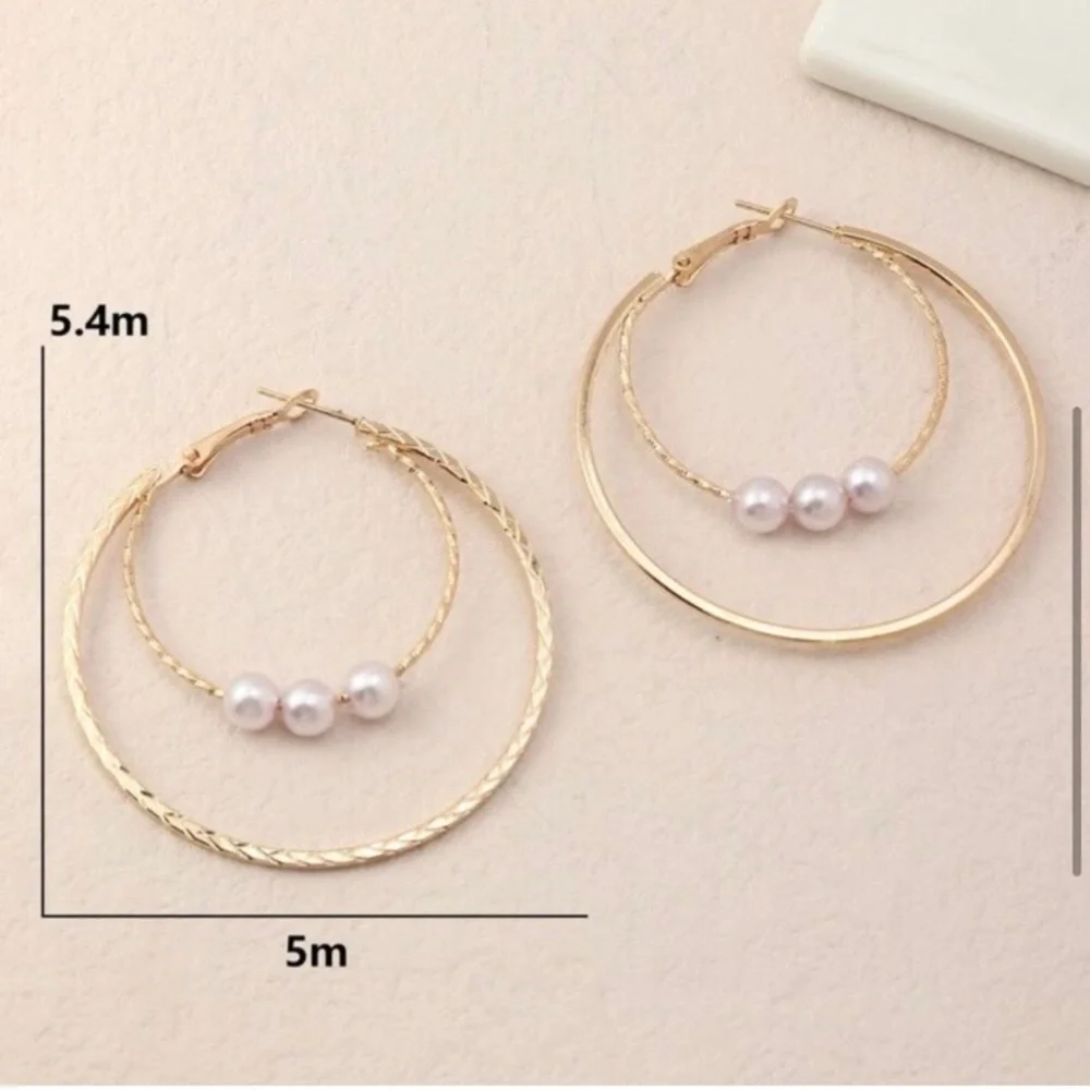 LAST PAIR: Gold layered pearl hoop earrings - Picture 3 of 4